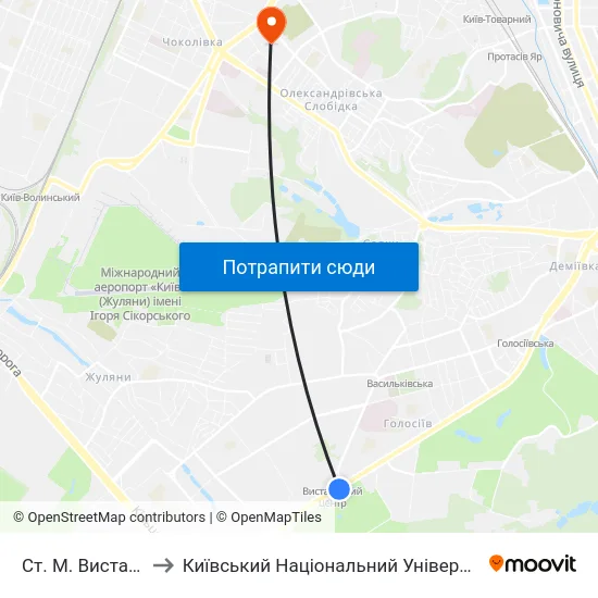 Ст. М. Виставковий Центр to Київський Національний Університет Будівництва І Архітектури map