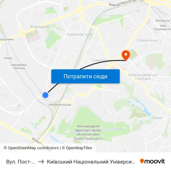 Вул. Пост-Волинська to Київський Національний Університет Будівництва І Архітектури map