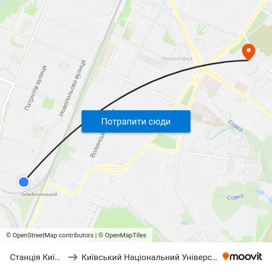 Станція Київ-Волинський to Київський Національний Університет Будівництва І Архітектури map