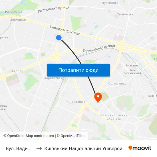 Вул. Вадима Гетьмана to Київський Національний Університет Будівництва І Архітектури map