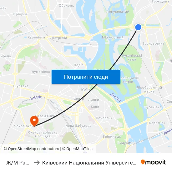 Ж/М Райдужний to Київський Національний Університет Будівництва І Архітектури map