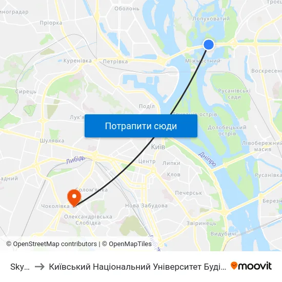 Skymall to Київський Національний Університет Будівництва І Архітектури map