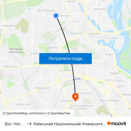 Вул. Наталії Ужвій to Київський Національний Університет Будівництва І Архітектури map