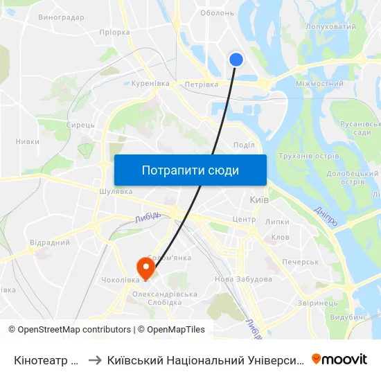 Кінотеатр Братислава to Київський Національний Університет Будівництва І Архітектури map