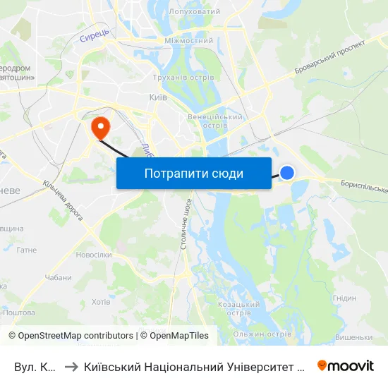 Вул. Кошиця to Київський Національний Університет Будівництва І Архітектури map