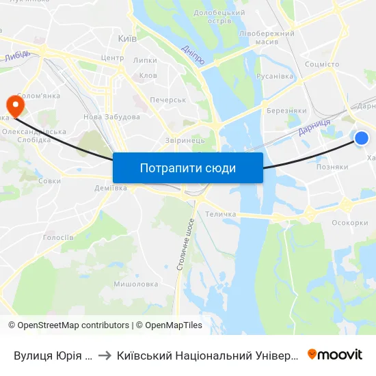 Вулиця Юрія Литвинського to Київський Національний Університет Будівництва І Архітектури map