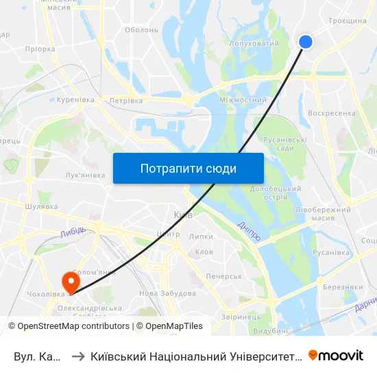 Вул. Каштанова to Київський Національний Університет Будівництва І Архітектури map