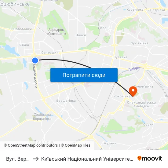 Вул. Верховинна to Київський Національний Університет Будівництва І Архітектури map