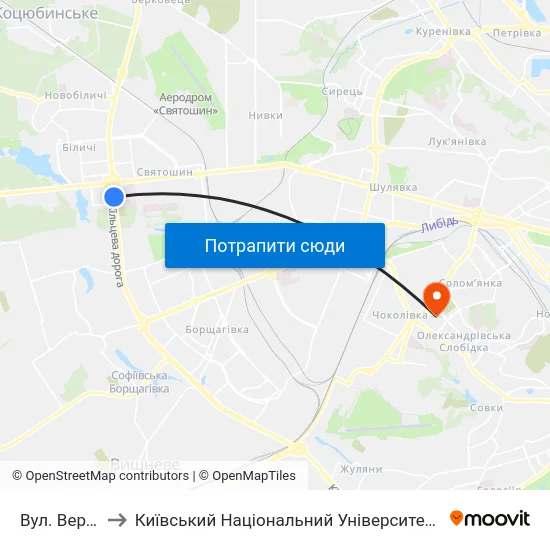 Вул. Верховинна to Київський Національний Університет Будівництва І Архітектури map