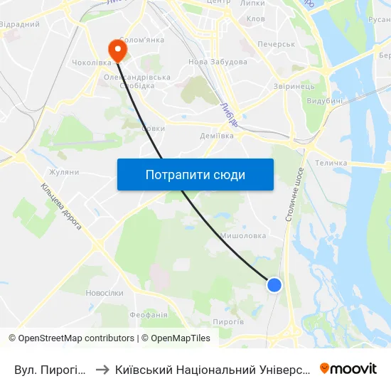 Вул. Пирогівський Шлях to Київський Національний Університет Будівництва І Архітектури map