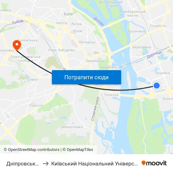 Дніпровська Набережна to Київський Національний Університет Будівництва І Архітектури map
