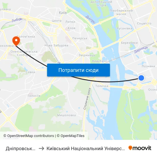 Дніпровська Набережна to Київський Національний Університет Будівництва І Архітектури map