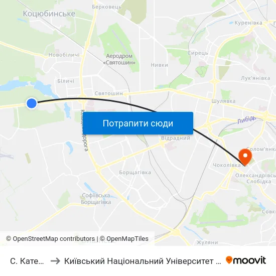 С. Катеринівка to Київський Національний Університет Будівництва І Архітектури map