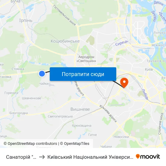 Санаторій ""Перемога"" to Київський Національний Університет Будівництва І Архітектури map