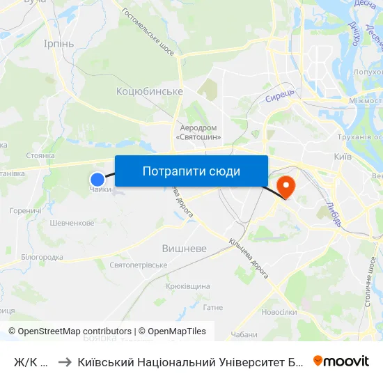 Ж/К Чайка to Київський Національний Університет Будівництва І Архітектури map