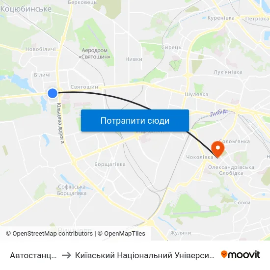 Автостанція ""Дачна"" to Київський Національний Університет Будівництва І Архітектури map