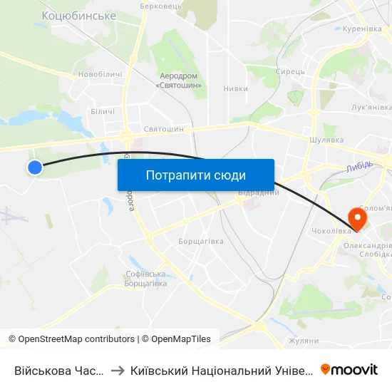 Військова Частина (На Вимогу) to Київський Національний Університет Будівництва І Архітектури map