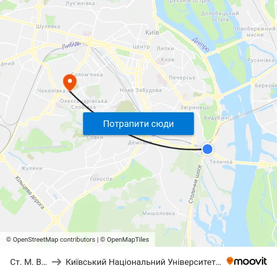 Ст. М. Видубичі to Київський Національний Університет Будівництва І Архітектури map