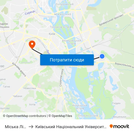 Міська Лікарня №1 to Київський Національний Університет Будівництва І Архітектури map