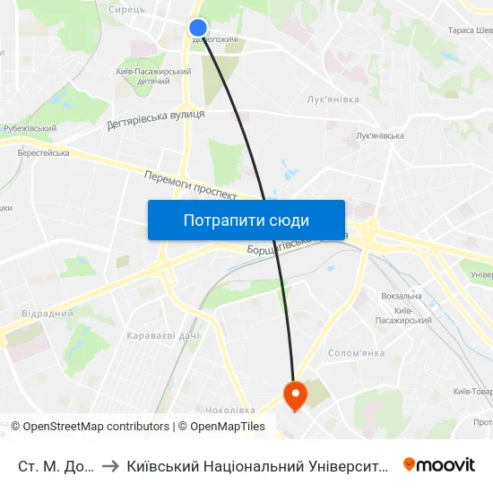 Ст. М. Дорогожичі to Київський Національний Університет Будівництва І Архітектури map