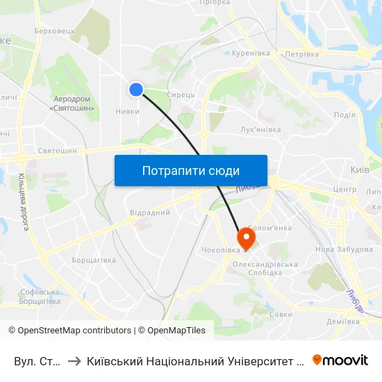 Вул. Стеценка to Київський Національний Університет Будівництва І Архітектури map