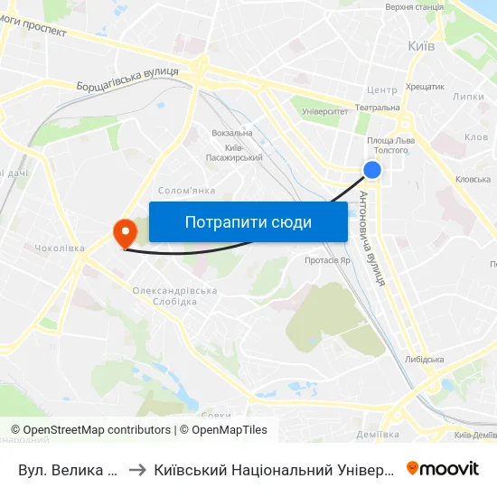 Вул. Велика Васильківська to Київський Національний Університет Будівництва І Архітектури map