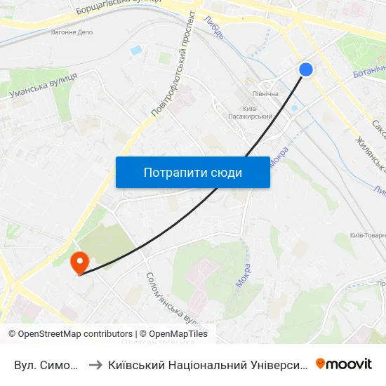 Вул. Симона Петлюри to Київський Національний Університет Будівництва І Архітектури map