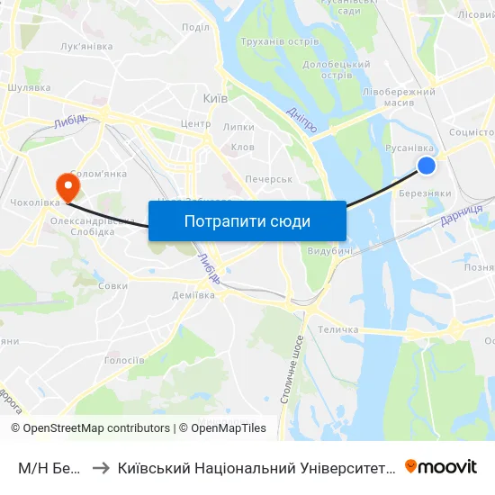 М/Н Березняки to Київський Національний Університет Будівництва І Архітектури map