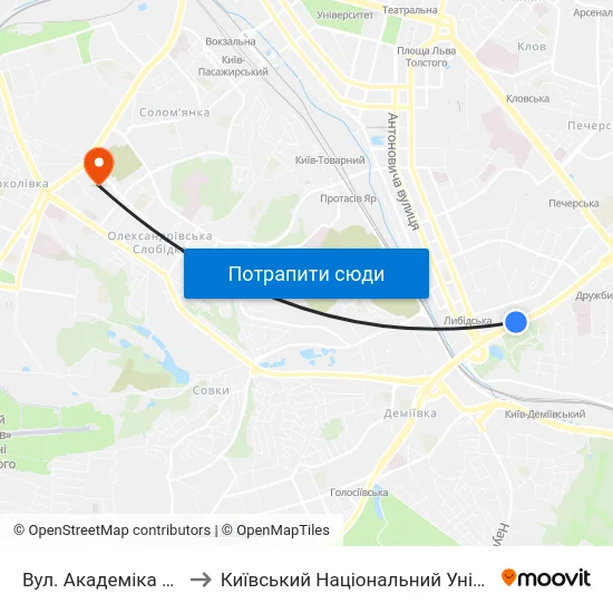 Вул. Академіка Філатова (На Вимогу) to Київський Національний Університет Будівництва І Архітектури map