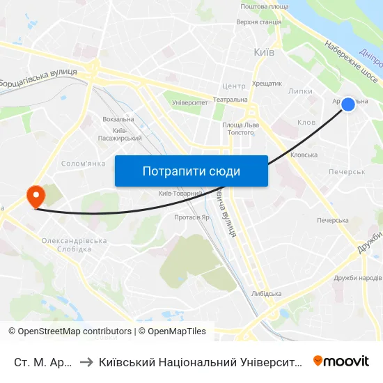 Ст. М. Арсенальна to Київський Національний Університет Будівництва І Архітектури map