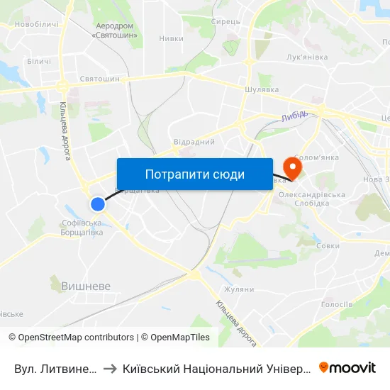 Вул. Литвиненко-Вольгемут to Київський Національний Університет Будівництва І Архітектури map