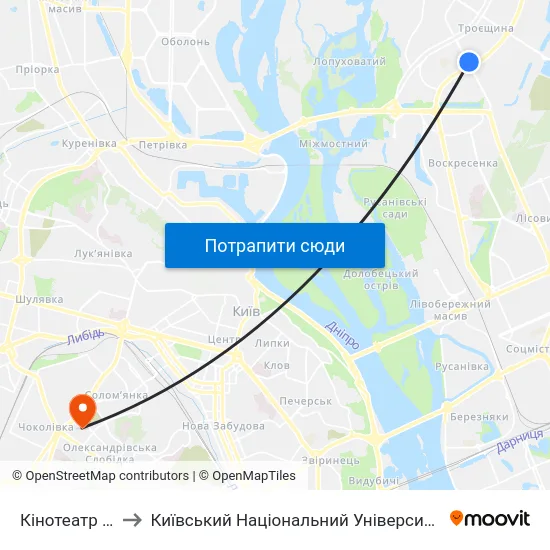 Кінотеатр Флоренція to Київський Національний Університет Будівництва І Архітектури map