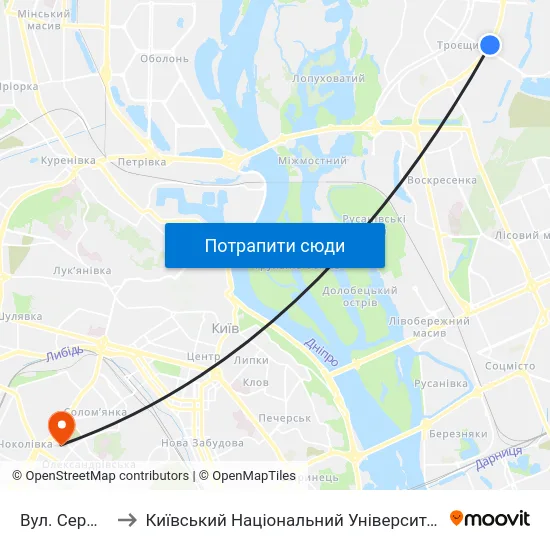 Вул. Сержа Лифаря to Київський Національний Університет Будівництва І Архітектури map