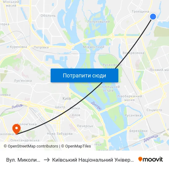 Вул. Миколи Закревського to Київський Національний Університет Будівництва І Архітектури map