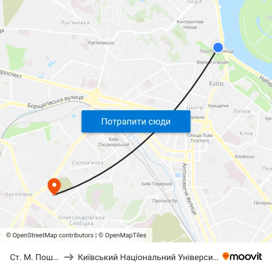 Ст. М. Поштова Площа to Київський Національний Університет Будівництва І Архітектури map