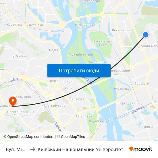Вул. Мілютенка to Київський Національний Університет Будівництва І Архітектури map