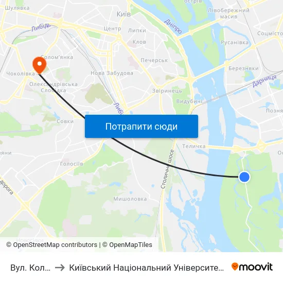 Вул. Колекторна to Київський Національний Університет Будівництва І Архітектури map