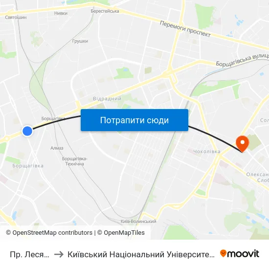 Пр. Леся Курбаса to Київський Національний Університет Будівництва І Архітектури map