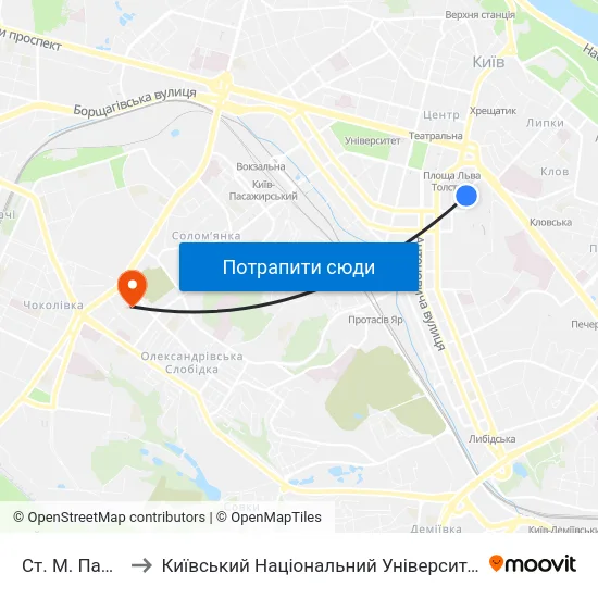 Ст. М. Палац Спорту to Київський Національний Університет Будівництва І Архітектури map