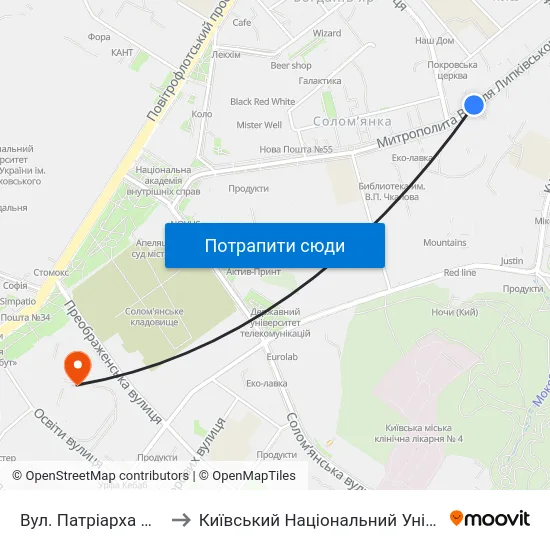 Вул. Патріарха Мстислава Скрипника to Київський Національний Університет Будівництва І Архітектури map