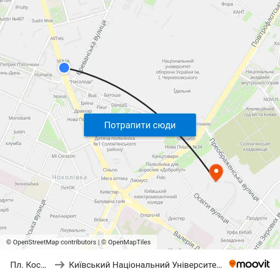 Пл. Космонавтів to Київський Національний Університет Будівництва І Архітектури map