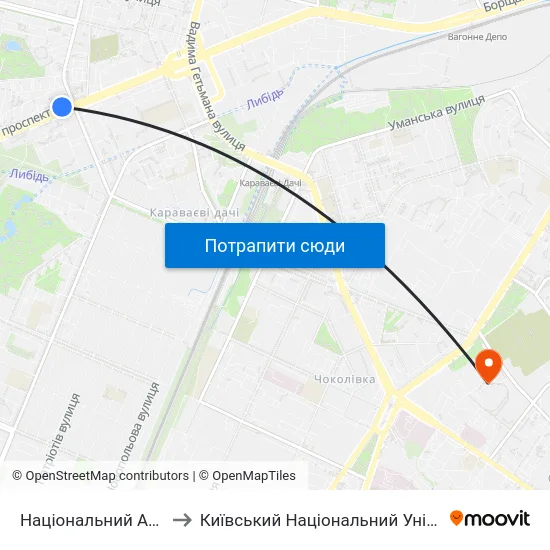 Національний Авіаційний Університет to Київський Національний Університет Будівництва І Архітектури map