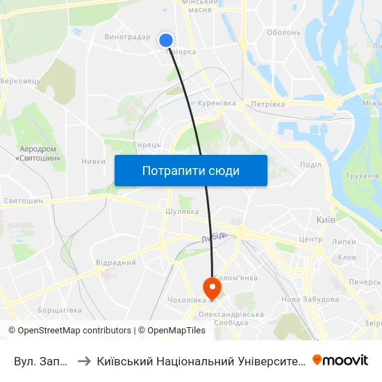 Вул. Западинська to Київський Національний Університет Будівництва І Архітектури map