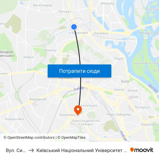Вул. Сирецька to Київський Національний Університет Будівництва І Архітектури map