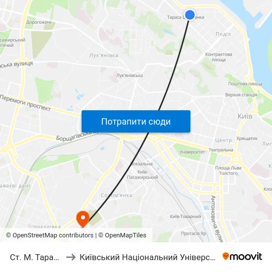 Ст. М. Тараса Шевченка to Київський Національний Університет Будівництва І Архітектури map