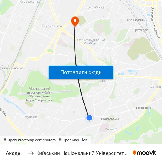 Академія Сбу to Київський Національний Університет Будівництва І Архітектури map