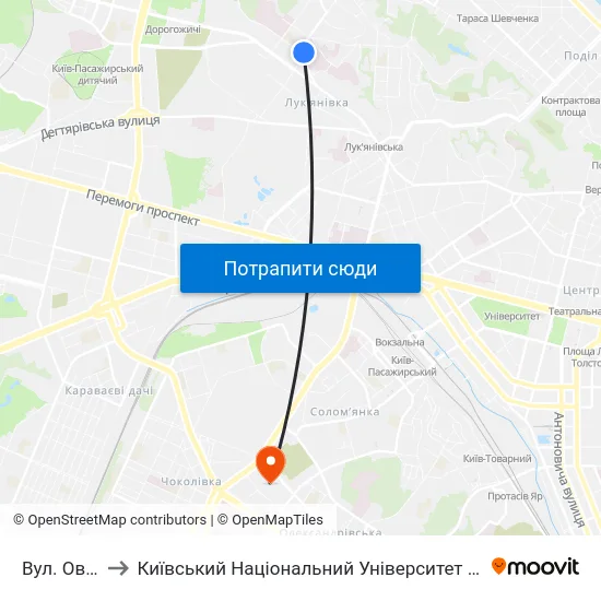 Вул. Овруцька to Київський Національний Університет Будівництва І Архітектури map
