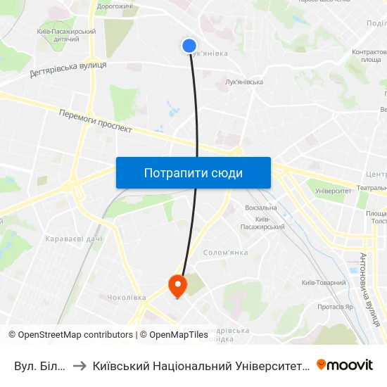 Вул. Білоруська to Київський Національний Університет Будівництва І Архітектури map