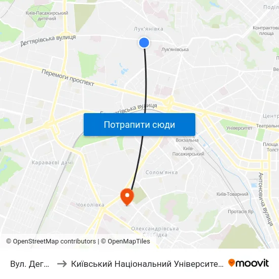 Вул. Дегтярівська to Київський Національний Університет Будівництва І Архітектури map