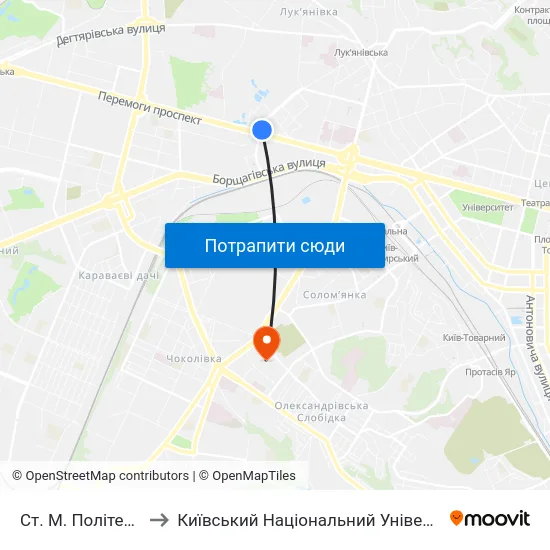 Ст. М. Політехнічний Інститут to Київський Національний Університет Будівництва І Архітектури map